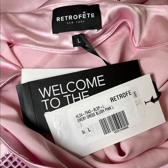 Retrofete Emery Crystal Embellished Silk Cowl Neck Pink Maxi Dress Size Large - Picture 7 of 8